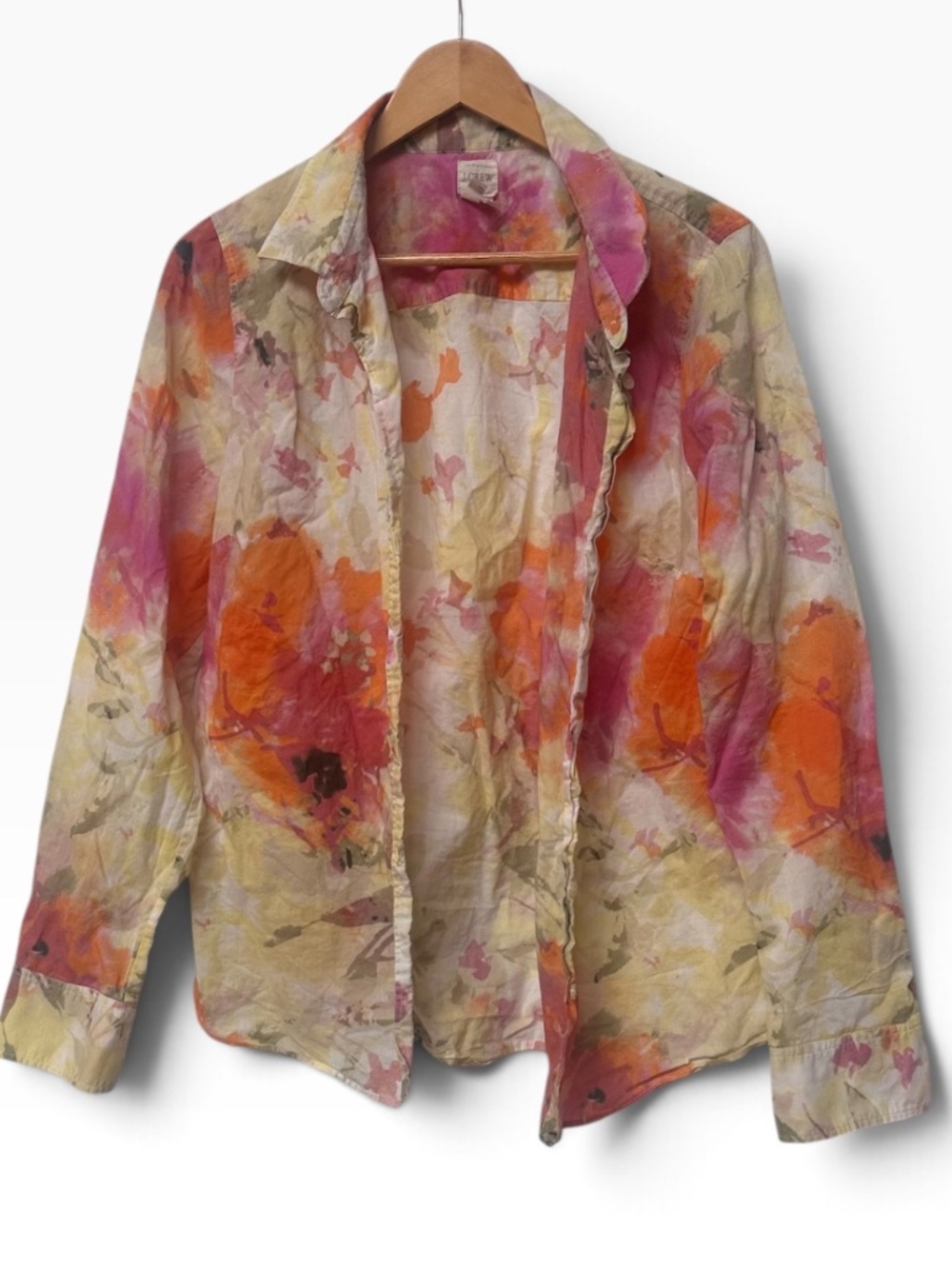 J.Crew Watercolor Floral Cotton Button Down Shirt Long Sleeve | Size S